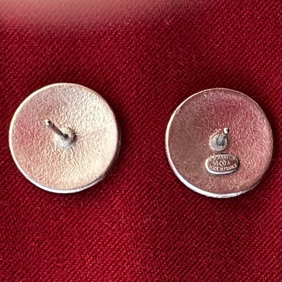 CHANEL * Made in France* Brushed Silver Disk Earrings - Picture 2 of 8